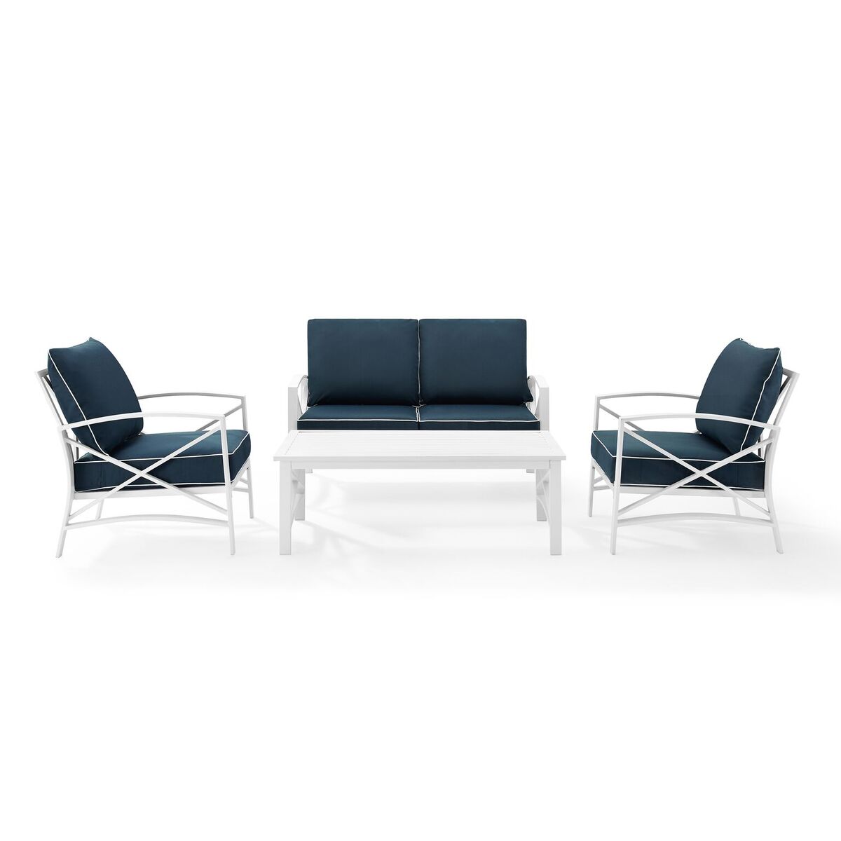 Ko60009wh-nv Kaplan 4-piece Outdoor Seating Set In White With Navy Cushions