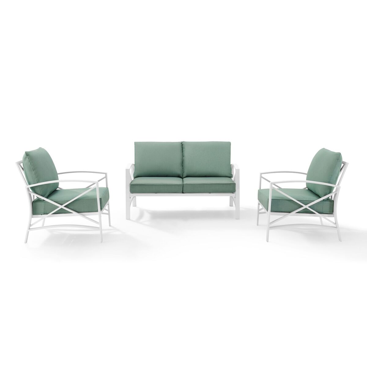 Ko60011wh-mi Kaplan 3-piece Outdoor Seating Set In White With Mist Cushions