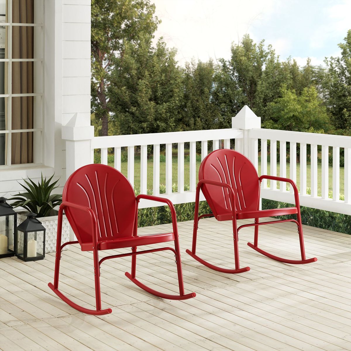 Co1013-re Outdoor Rocking Chair Set, Bright Red Gloss - 2 Chairs - 2 Piece