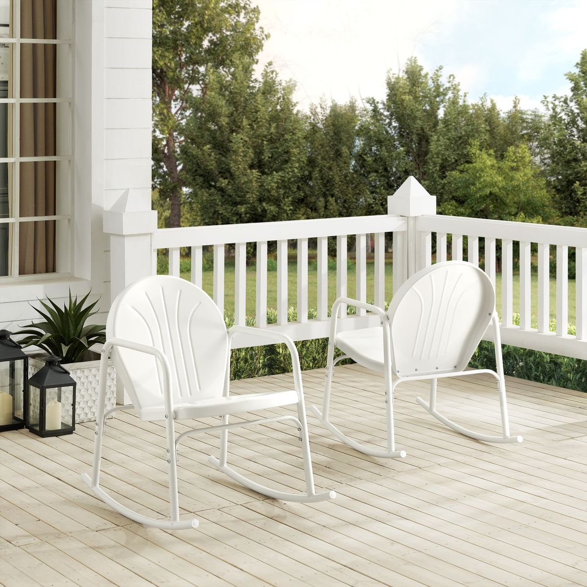 Co1013-wh Outdoor Rocking Chair Set, White Gloss - 2 Chairs - 2 Piece