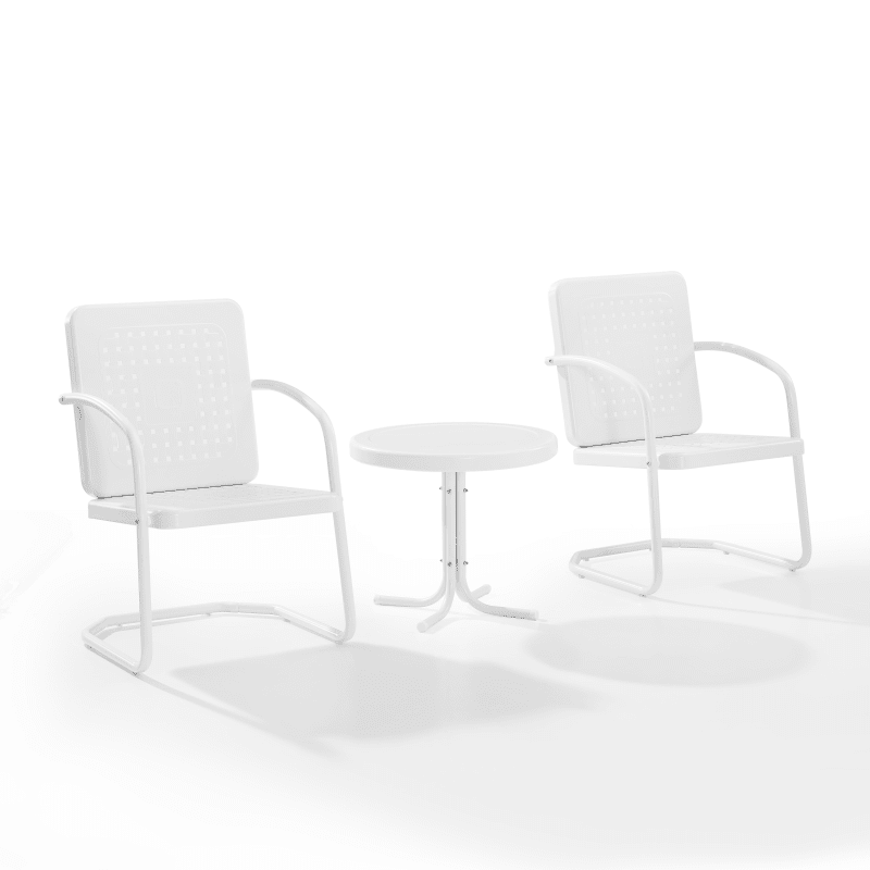 Ko10019wh 3 Piece Bates Outdoor Chair Set With Side Table, White Gloss & Satin