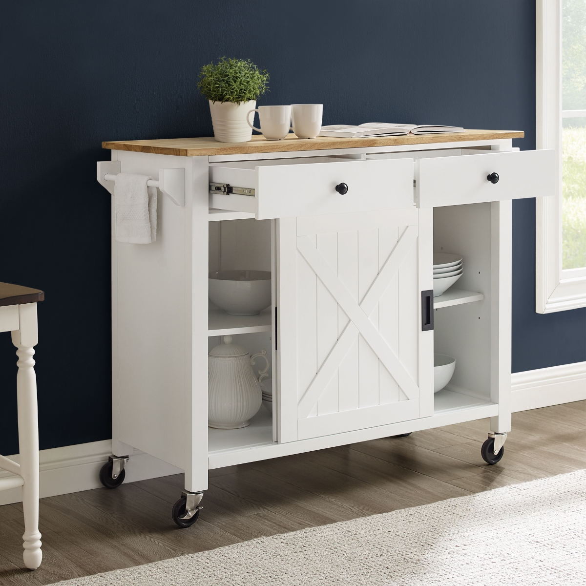 Picture of Crosley Furniture CF3033NA-WH Laurel Kitchen Island & Cart&#44; White & Natural