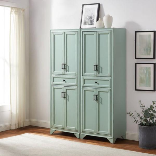 KF33005BL 47.5 x 15 x 67.75 in. Tara Kitchen Storage Pantry Set, Distressed Seafoam Blue - 2 Pantries - 2 Piece