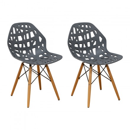 Mm-sw10004-dark Grey Stencil Cut Out Eiffel Side Chair - Set Of 2 Dark Grey