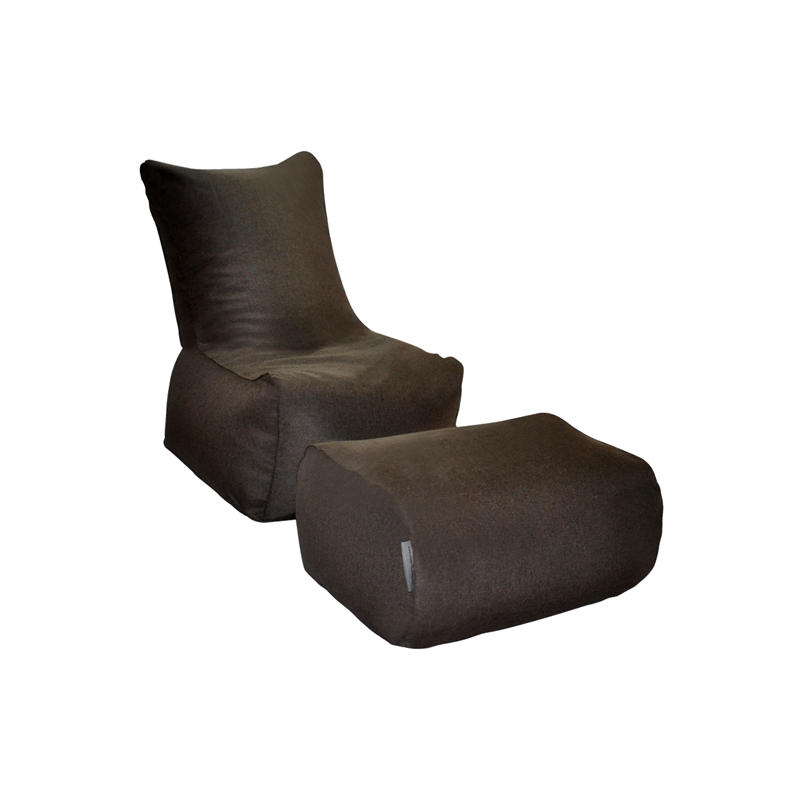 Zen-bean Bag Chair & Ottoman Set - Brown