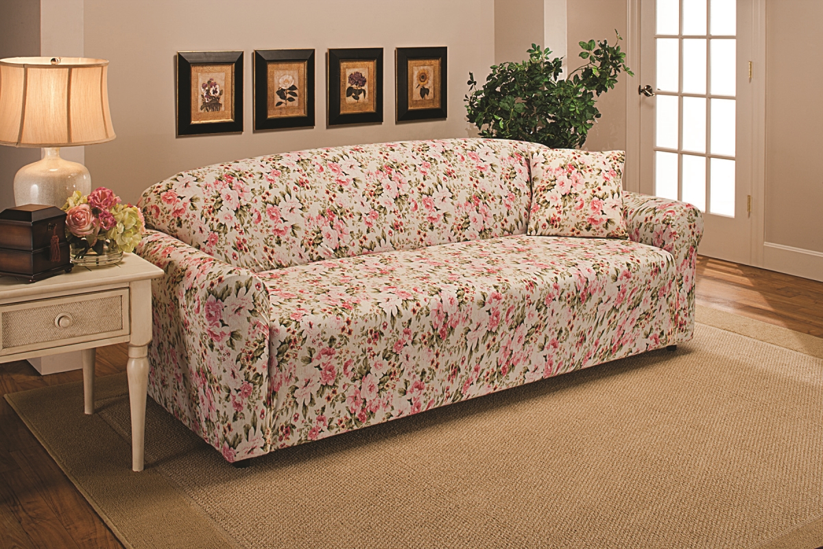 Madison Jer-sofa-fl Stretch Jersey Sofa Slipcover, Pink Floral