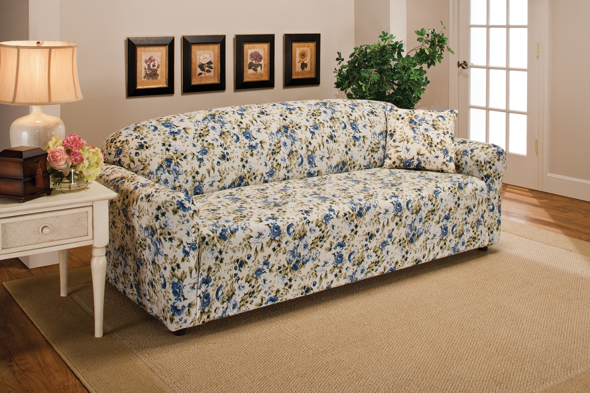 Madison Jer-sofa-blfl Stretch Jersey Sofa Slipcover, Blue Floral
