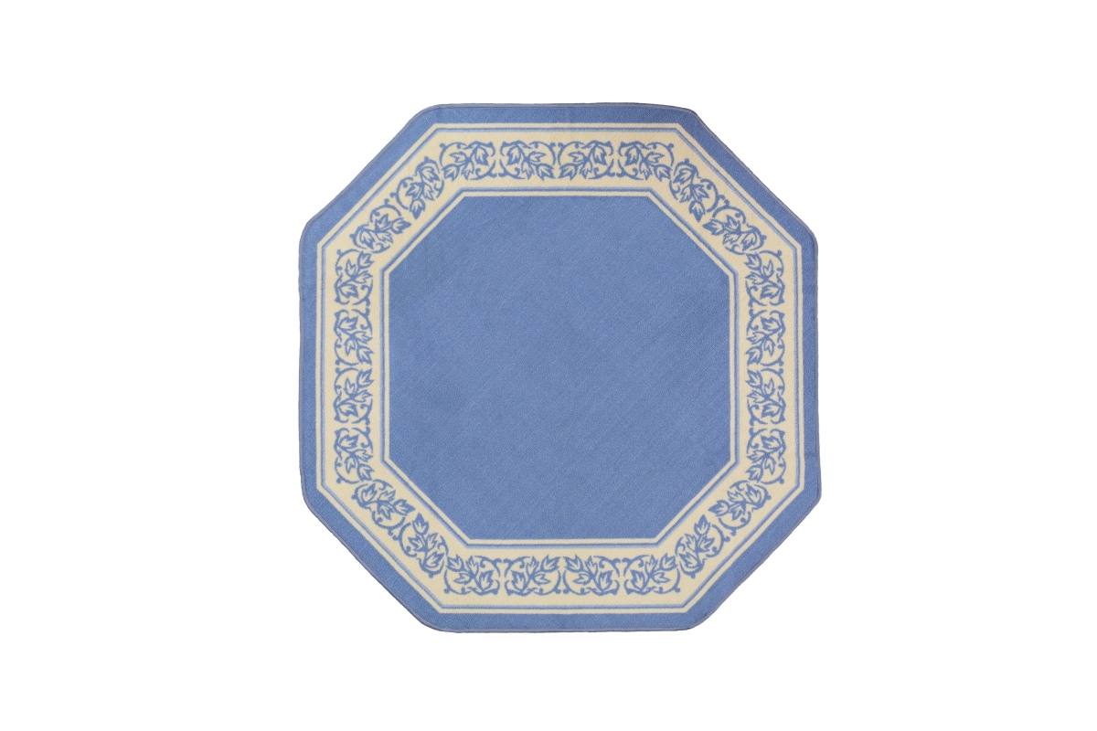 Flo-78x78-bl 78 X 78 In. Floral Border Octagon Room Sized Accent Rug - Blue