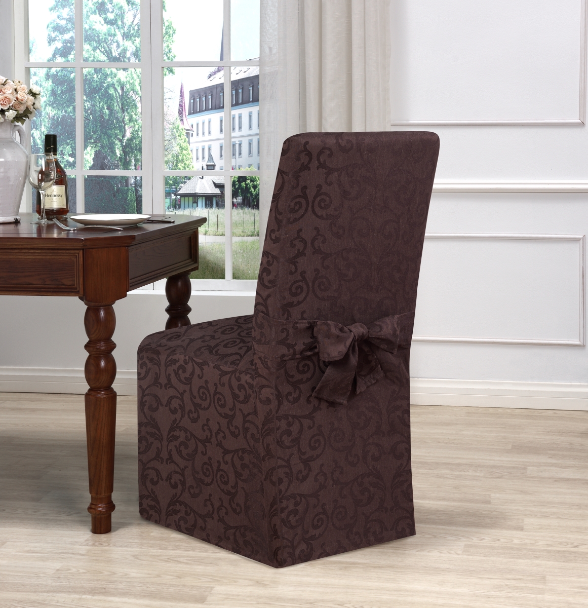 Amer-drc-bn Americana Dining Chair Cover, Brown