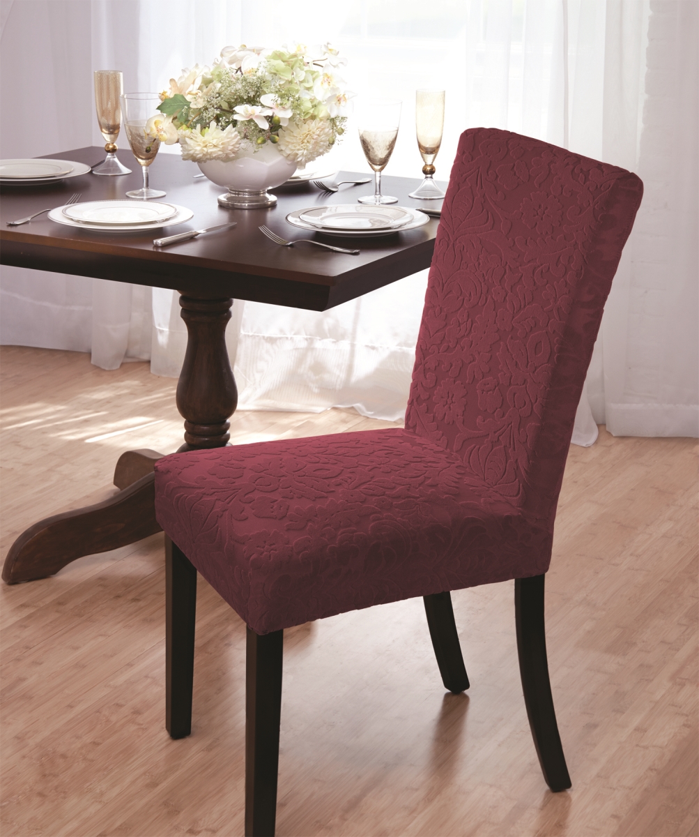 Vdam-drc-bu Velvet Damask Dining Room Chair Slipcovers, Burgundy