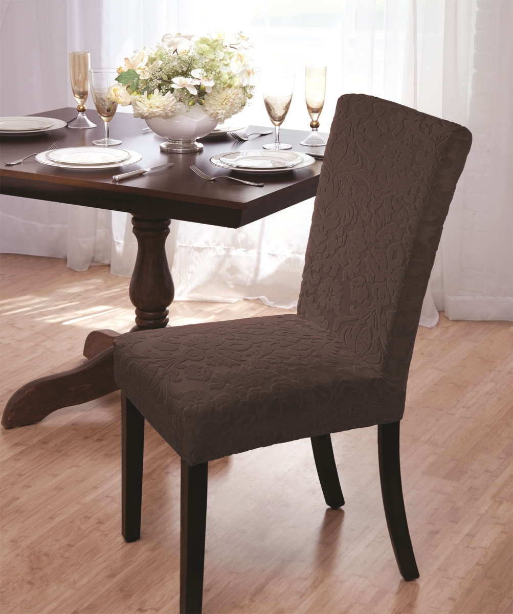 Vdam-drc-bn Velvet Damask Dining Room Chair Slipcovers, Brown
