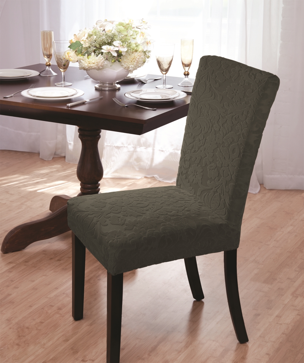 Vdam-drc-hu Velvet Damask Dining Room Chair Slipcovers, Hunter
