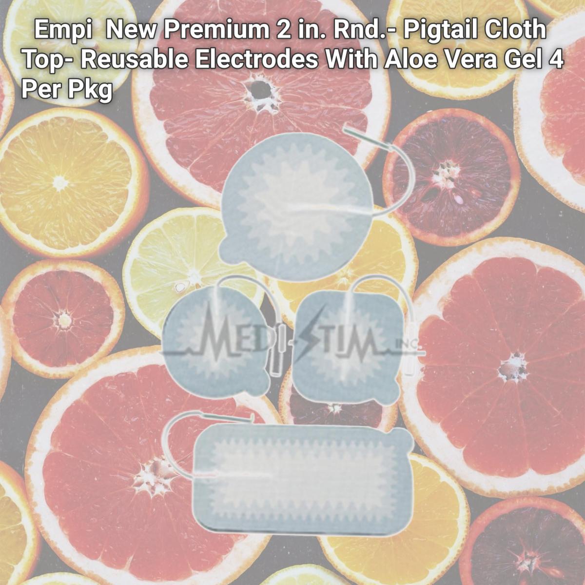 Picture of StimCare 199657-001 Empi Stimcare New Premium 2 in. Rnd.- Pigtail Cloth Top- Reusable Electrodes With Aloe Vera Gel 4 Per Pkg