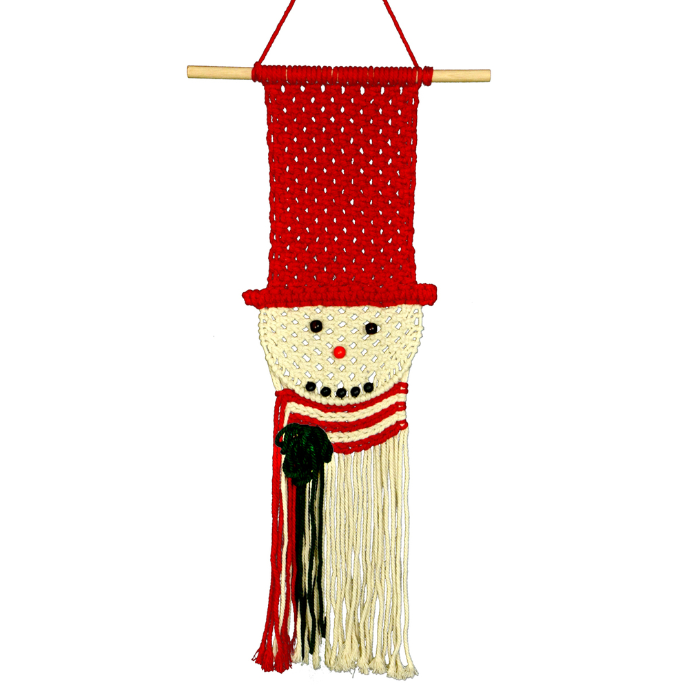 72050 Snowman Hanging Macram With Red Hat & Beads