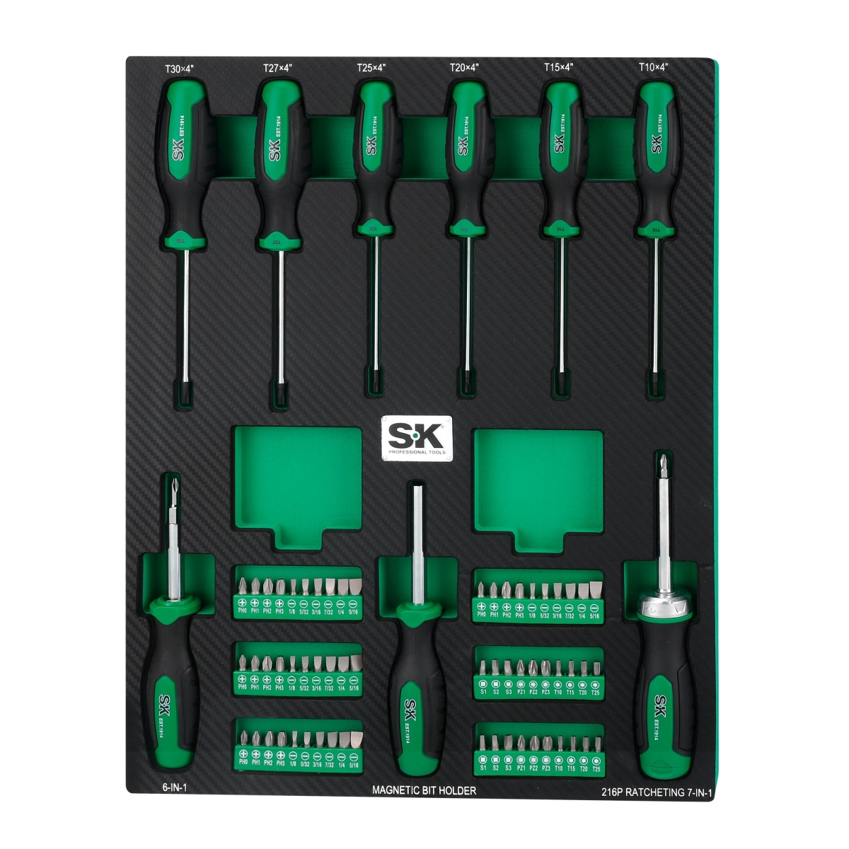 SK Tools SK01461 Dual-Material Screwdriver Set with Magnetic Bit Holder - 69 Piece
