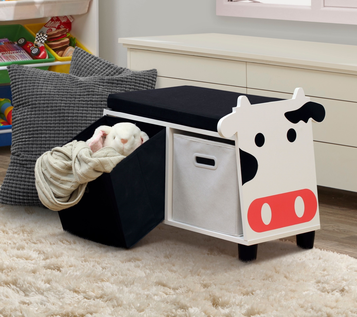 Picture of turtleplay BCH0492020110 Childrens Cow Storage Bench with Cushion