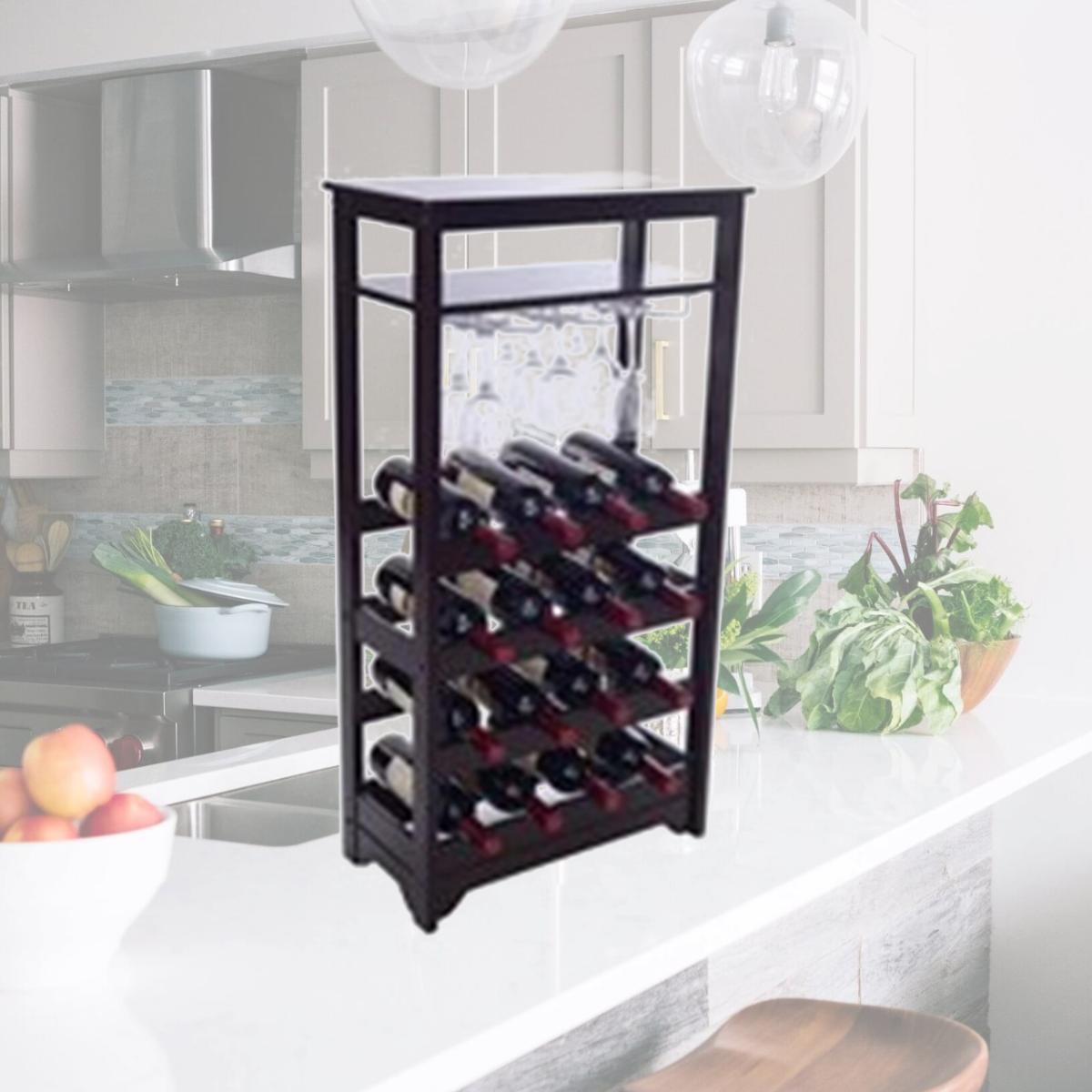 Picture of Merry Products WNR0011720800 16-Bottle Wine Rack with Stemware Glass
