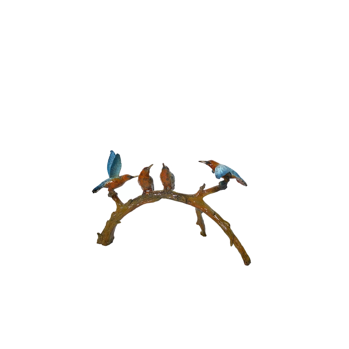 Srb097028c Bronze Colorful Hummingbirds On Branch Sculpture, 10 X 18 X 9 In.