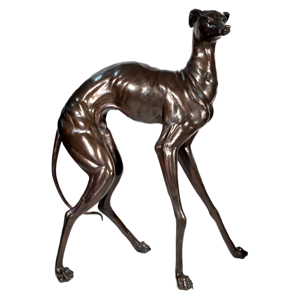 Srb074472 Bronze Large Standing Whippet Dog Sculpture