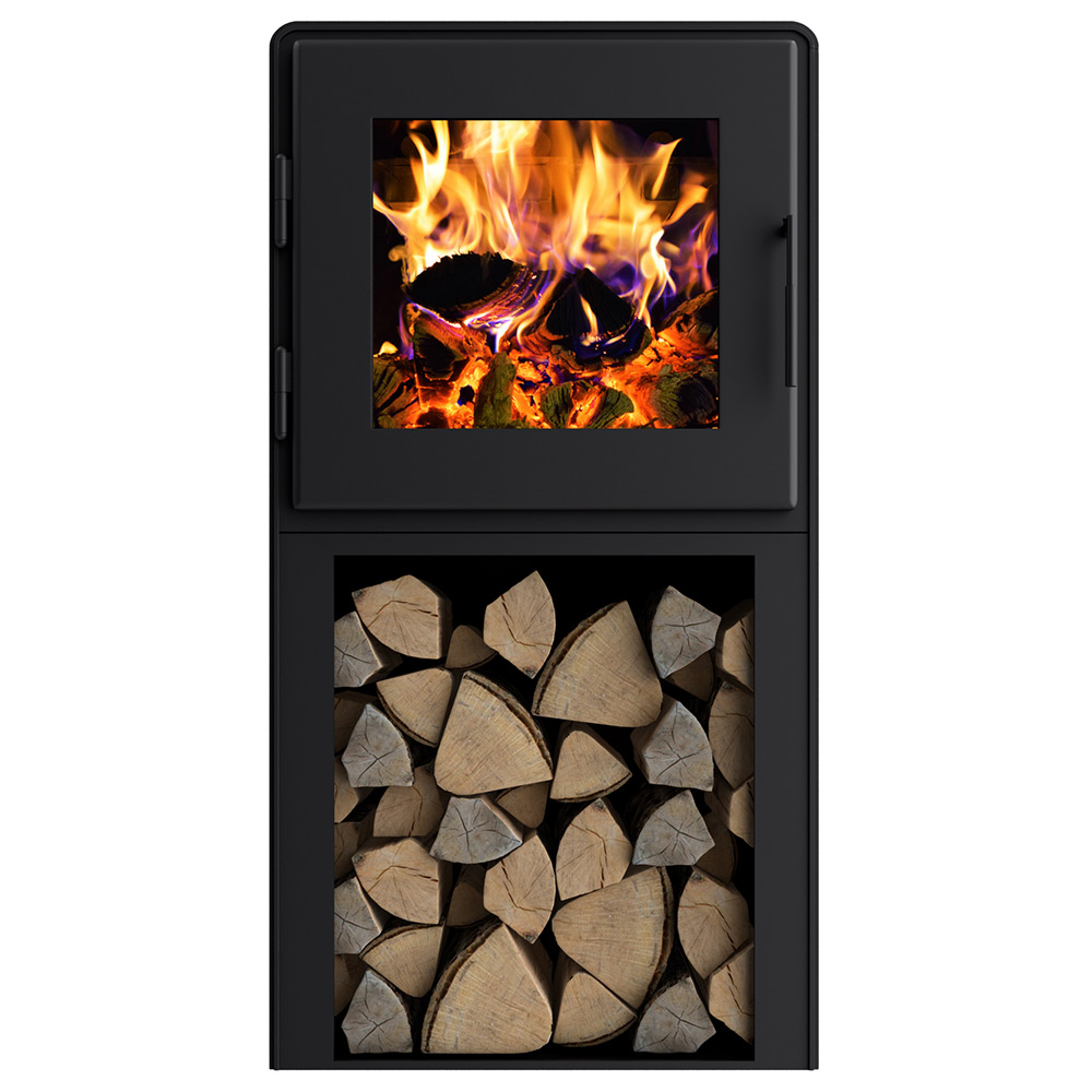Mf-004-bp01-dp01-bs01-nt06 Tower Wood Stove With Height Extension Legs In Satin Black Finish With Satin Black Door