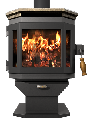 Mf-004-bp01-dp01-bs01-nt06-fm02 Tower Wood Stove With Height Extension Legs With Satin Black Door & Room Blower Fan