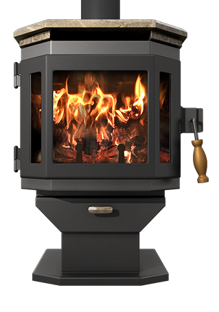 Mf-004-bp01-dp01-bs03-nt06-fm02 Tower Wood Stove With Height Extension Legs In Satin Black Door & Mojave Shroud, With Room Blower Fan