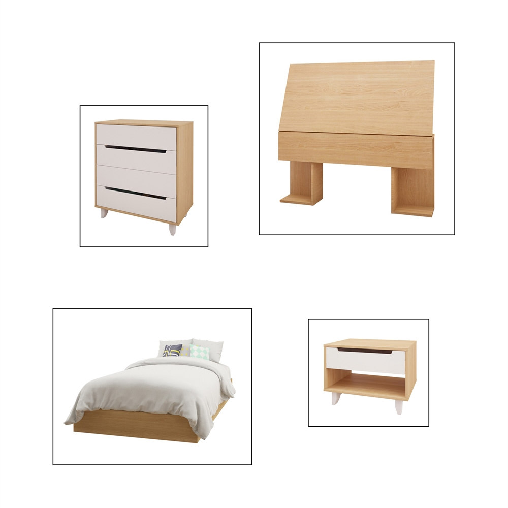 400728 Nordik Bed Kit, Natural Maple Laminate & White Matte Lacquer - Twin Size