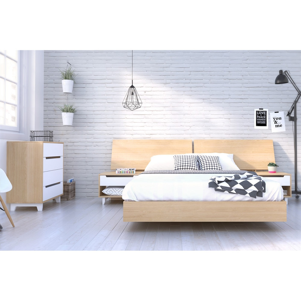 400734 Nordik Bed Kit, Natural Maple Laminate & White Matte Lacquer - Queen Size