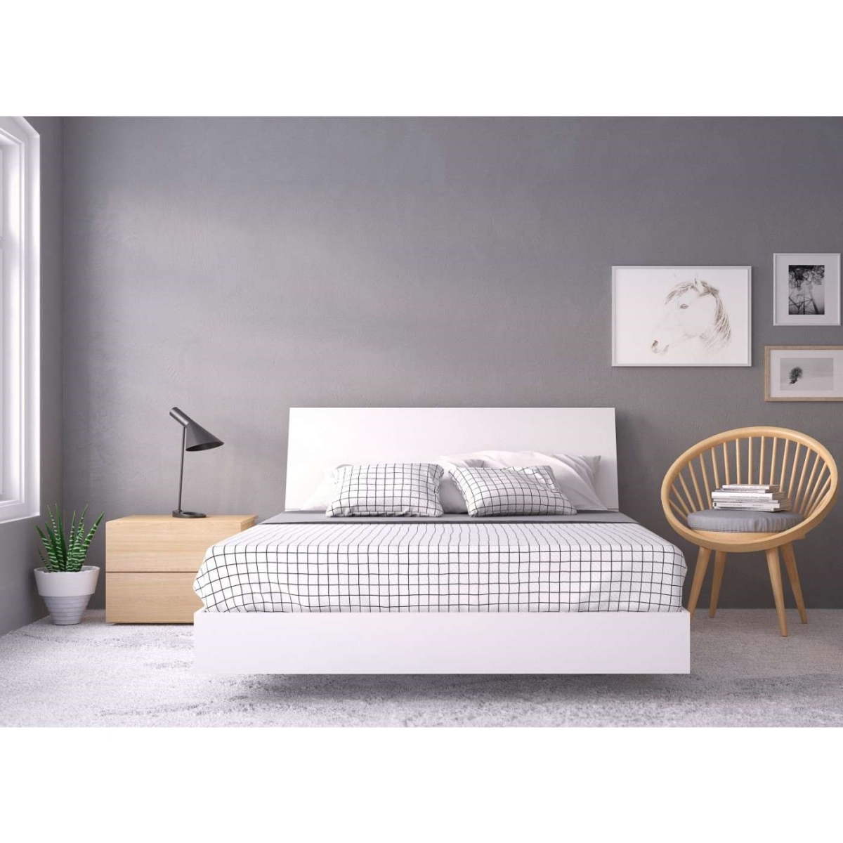 400831 Esker Bedroom Set, Natural Maple & White - Queen Size