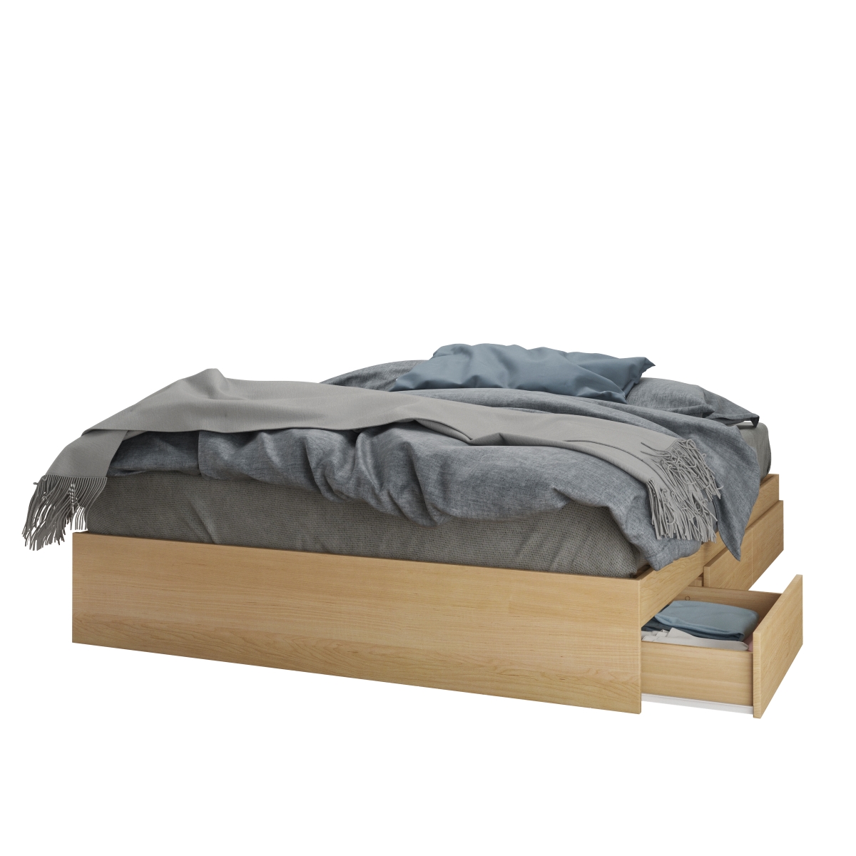 400949 Nomad Complete Bed Kit, Natural Maple Laminate & White Matte Lacquer - Queen Size