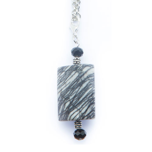 Silver Plated Single Headpin Necklace With Chunky Stone - Black Stripes