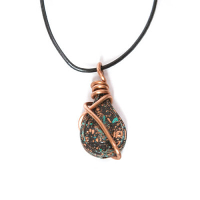 Patina Tear Drop Copper Wire Pendant Necklace