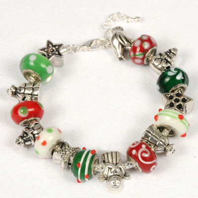 Whimsical Christmas Glass Charm Bracelet