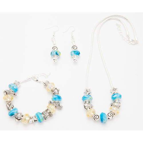 Tropical Beauty Aquatic Bead Jewelry Set, 3 Piece