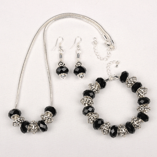 143192pmm282 Black Bling Bead Jewelry Set