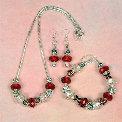 Valentines Day Red Crystal Jewelry Set, 3 Piece