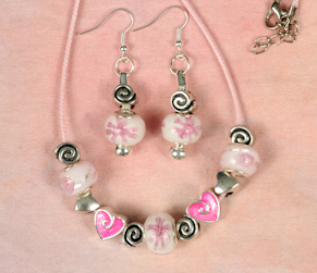 Tickle Me Pink Beaded Necklace & Earrings Set
