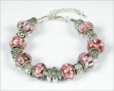 Cranberry Crush Glass Charm Bracelet