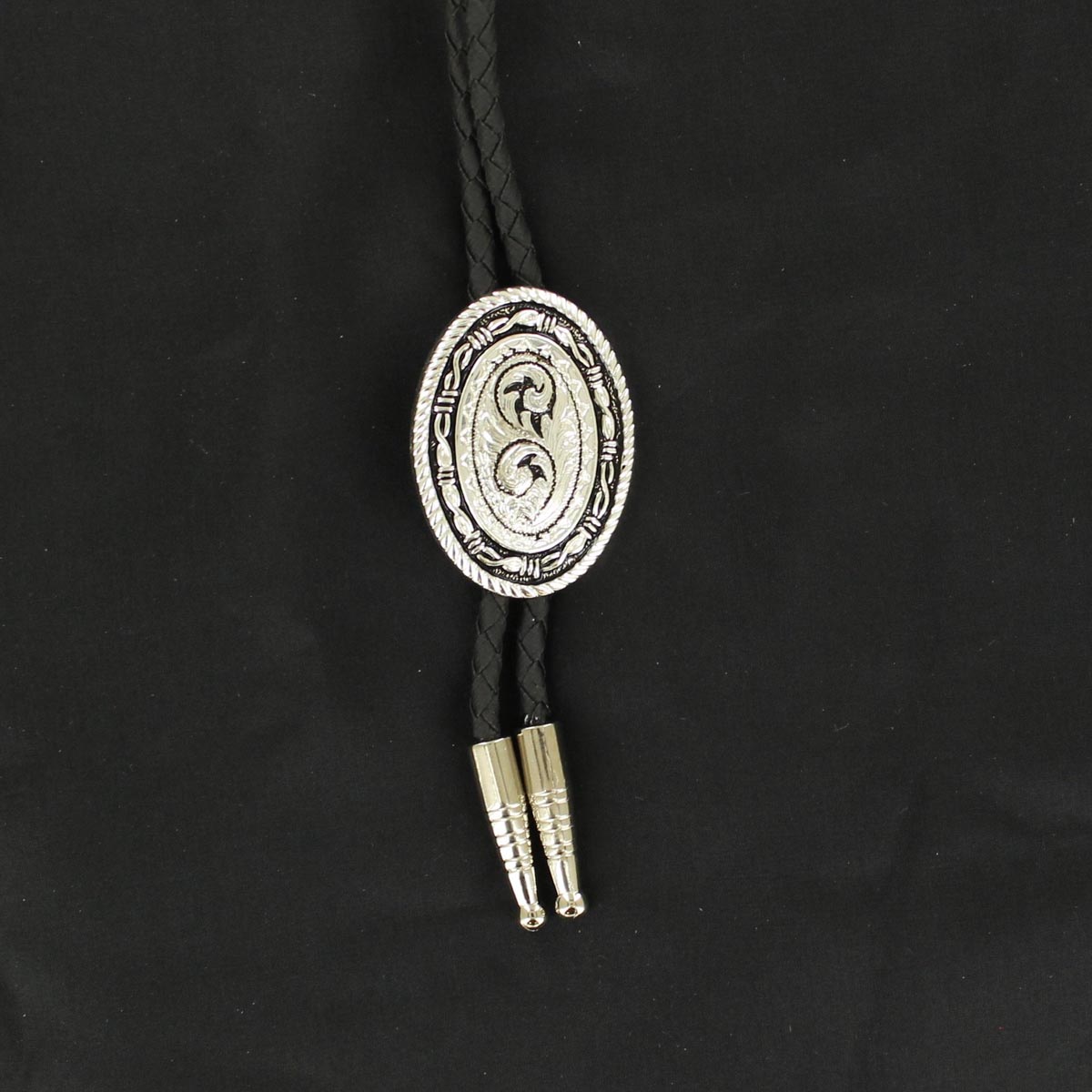 22806 Oval With Rope Bolo, Silver & Black - 36 In.