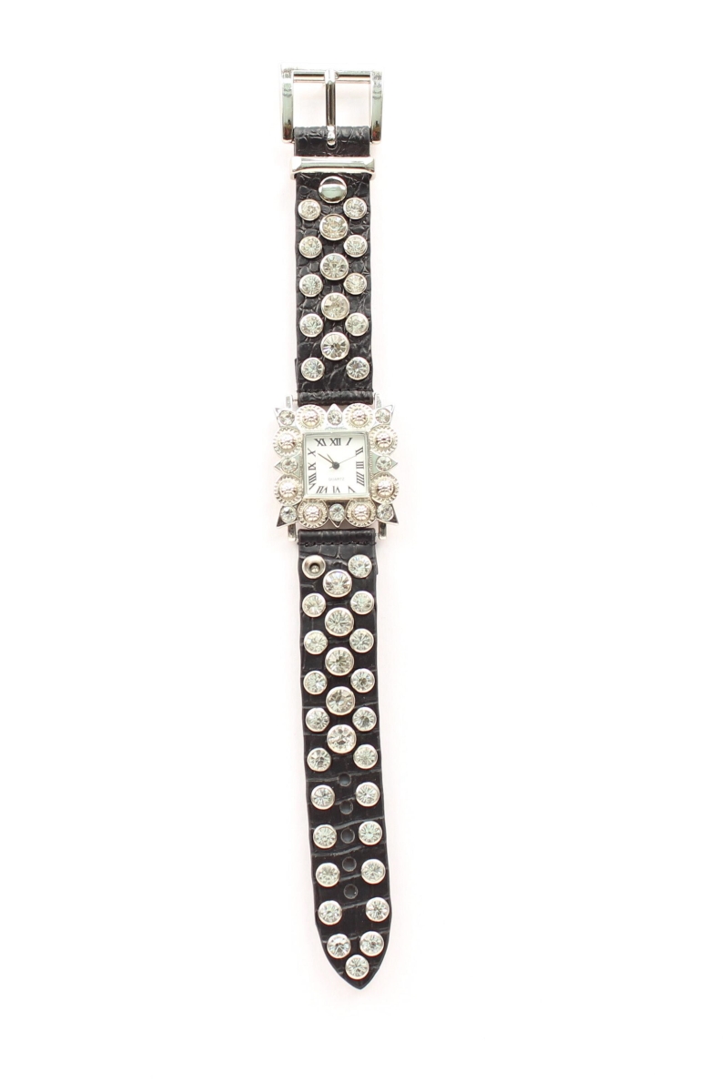 3102801 Womens Square Crystal Watch, Black