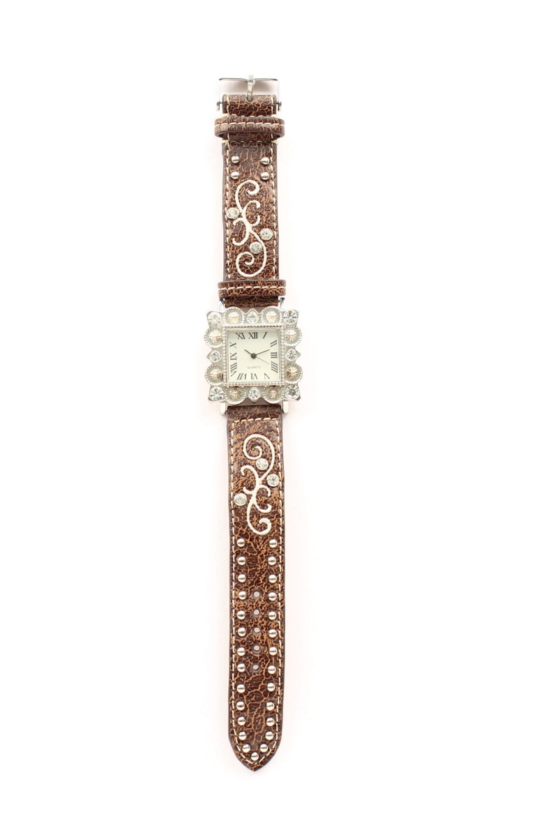 3103002 Womens Square Crystal Watch, Brown