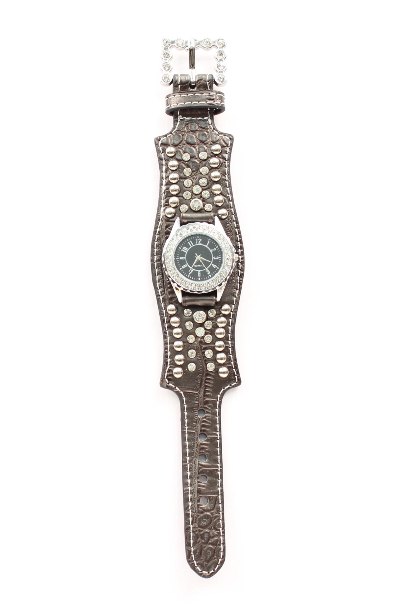 3101201 Womens Scallop Crystal Watch, Black