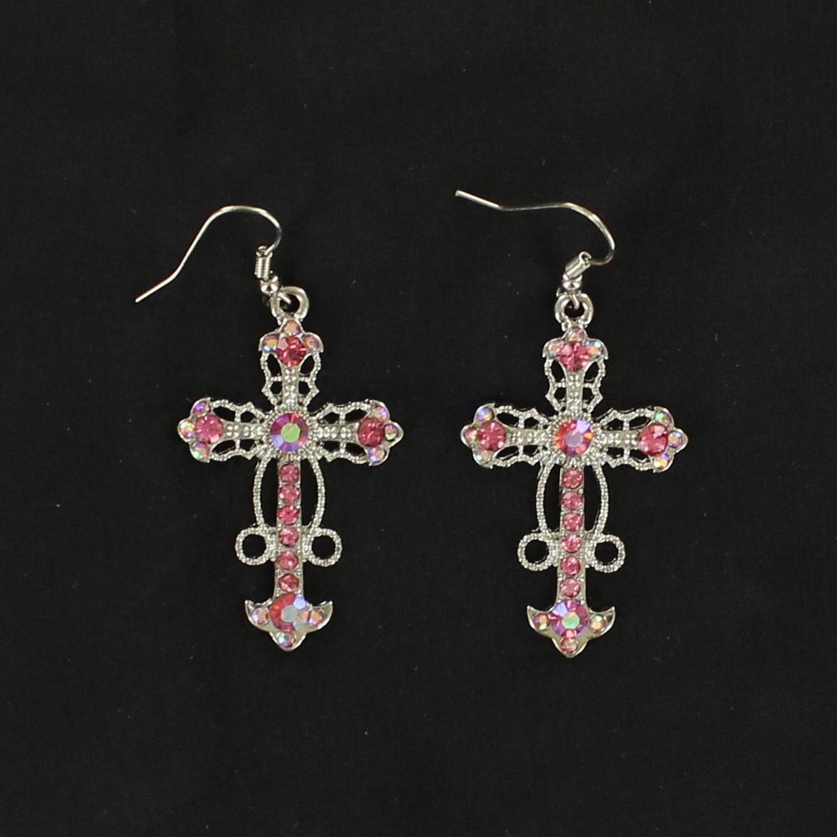 3031230 Fancy Cross Rhinestone Earrings, Pink