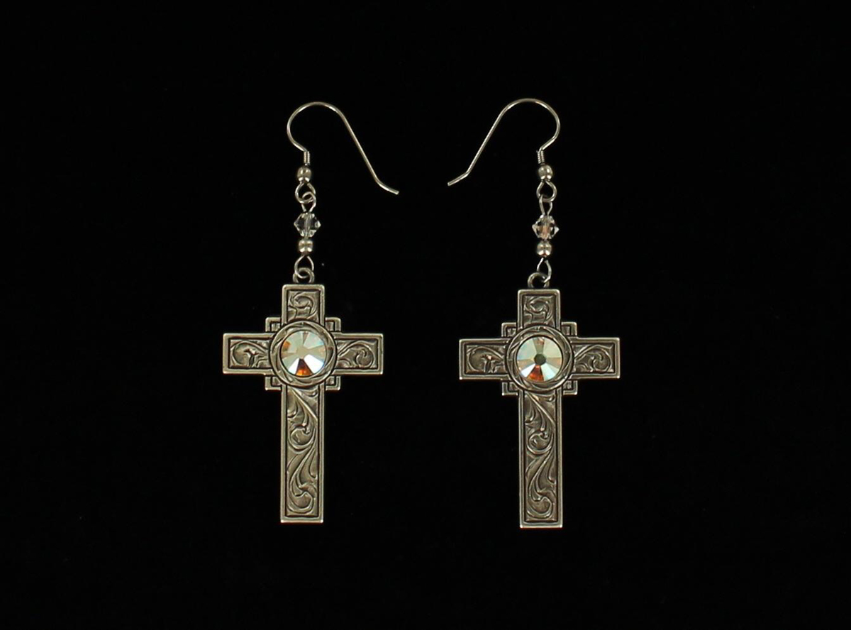 30258 Cross Dangle Earrings, Aerola Borealis