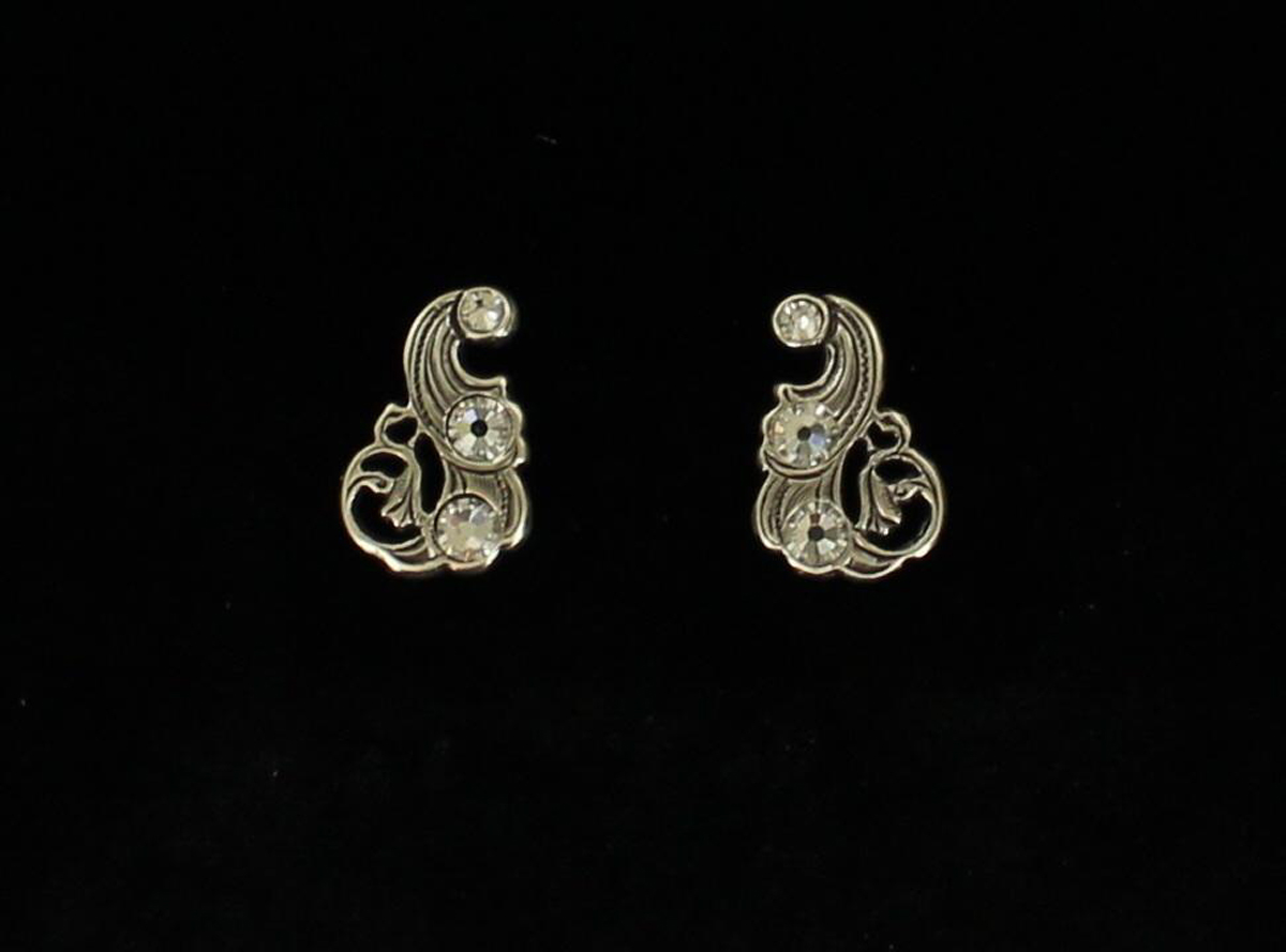 30272 Scroll Crystal Earrings, Silver Plated