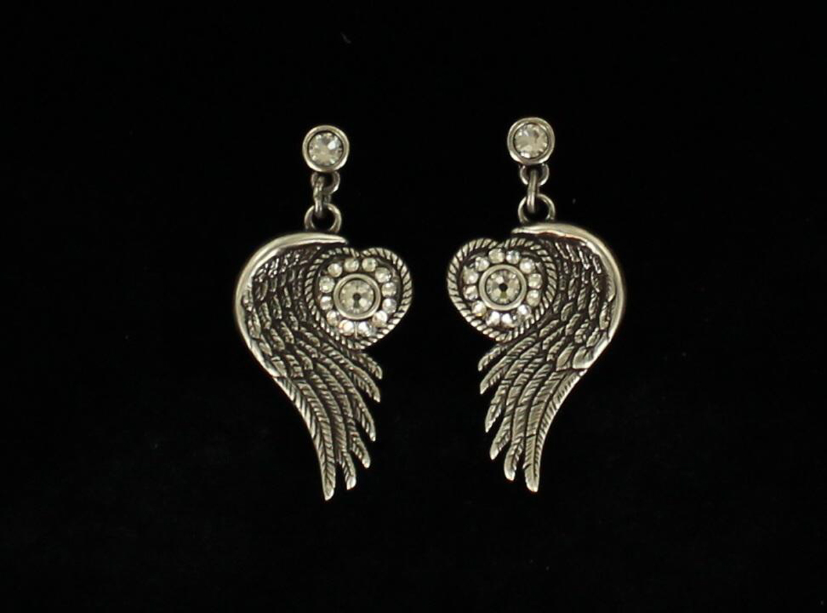 30286 Wing & Heart Crystal Earring, Silver Plated