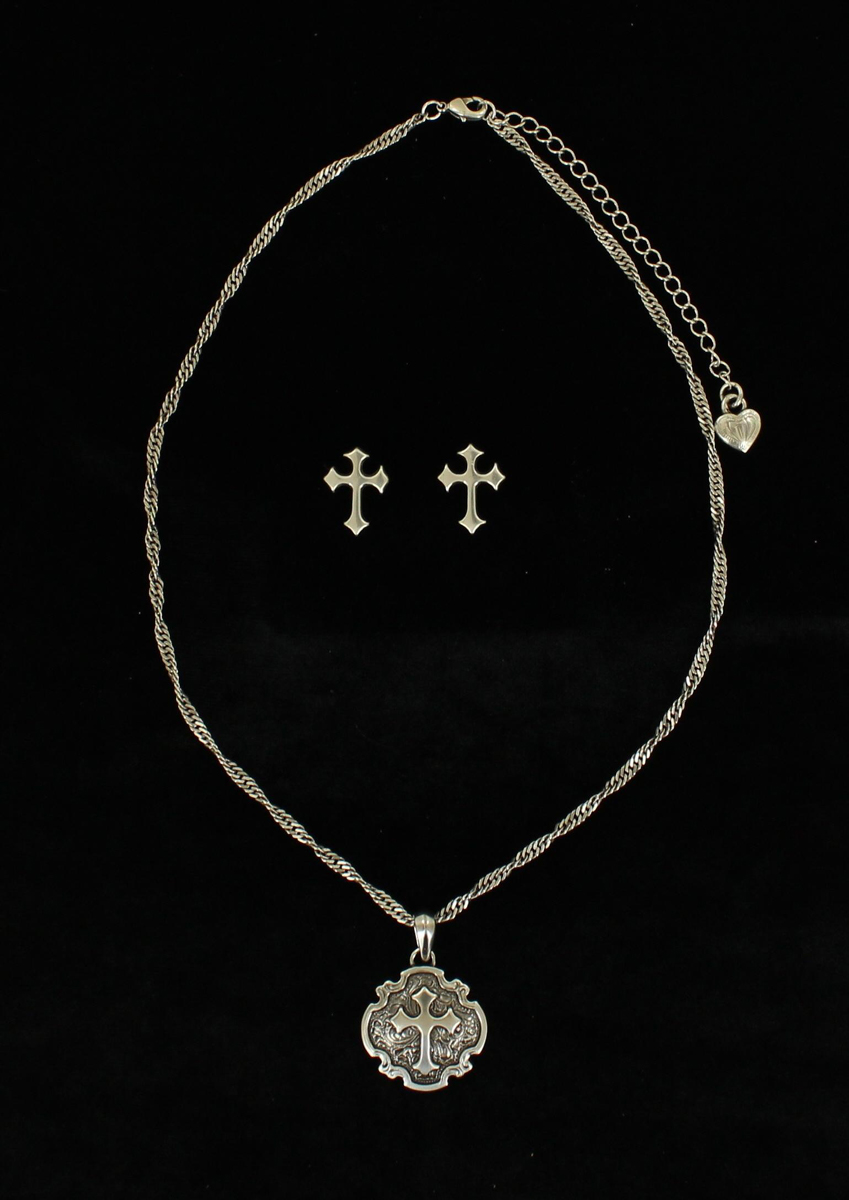 30298 Engraved Cross Concho Necklace Set