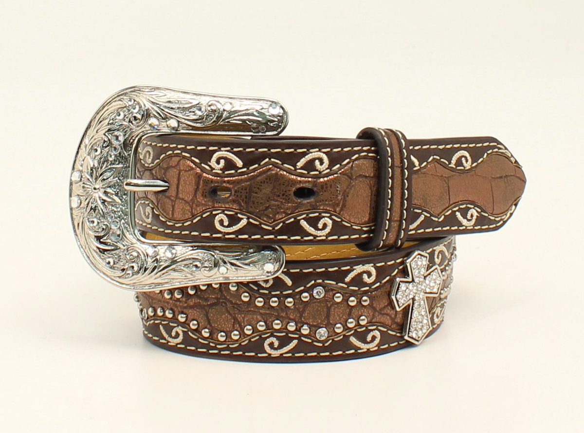 UPC 701340542624 product image for A1302802-22 Girls Metallic Croc & Cross Belt & Buckle, Brown - Size 22 | upcitemdb.com