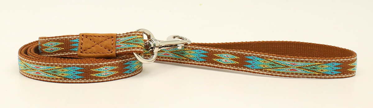 9381602 Woven Ribbon Dog Leash, Brown & Turquoise