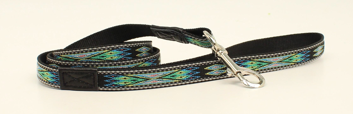 9381801 Woven Ribbon Dog Leash, Black & Teal